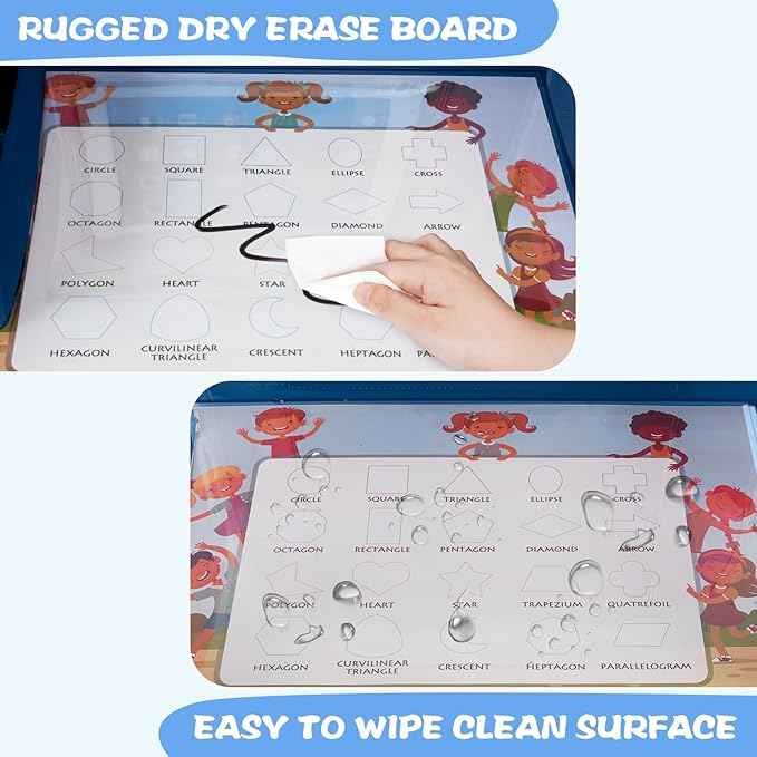 MENZOKE Car Seat Tray for Kids with Educational Drawing Board, Tablet Holder & Cooler Cup Holder, Essential for Car Travel & Airplane Trips, Space Pattern Design, Dark Blue