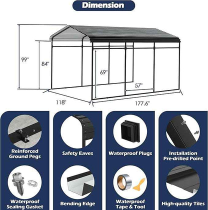 Xilingol Metal Carport, Heavy Duty Carport Canopy with Galvanized Steel Frame and Roof, Outdoor Storage Shed, Car Tent Garage Shelter for Pickup, Truck, Boat and Tractor (10x15 FT Black)