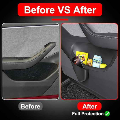 2025 2026 Tesla Model Y Juniper Door Organizer Trays - Upgraded TPE Door Side Storage Box with 2 Extra Storage Bags Set of 4 Black