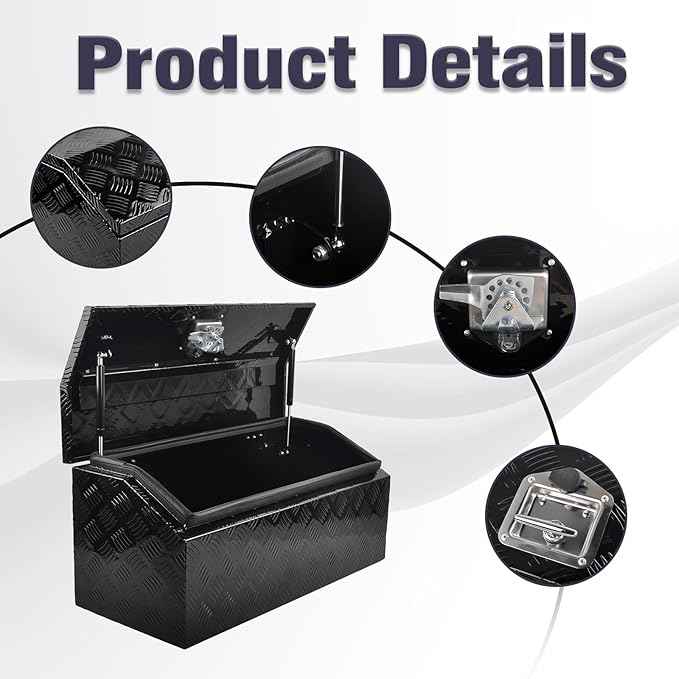 30 Inch Black Aluminum Tool Box Wide Utility Trailer Tongue 5 Bar Tread ToolBox for Pick Up Truck Bed RV ATV Organizer Trailer Storage Tool Box with Lock and Keys (30"x13.2"x13.5")