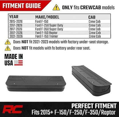 Rough Country Under Seat Storage for Ford F-150/F-250/F-350/Raptor Crew Cab (2015-2026) - Custom Rear Under Seat Organizer Tray with Lockable Lid