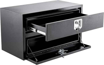 36'' Black Steel Truck Tool Box with Drawer, Heavy Duty Two-Tier Underbody Storage Organizer with Lock and Keys, Waterproof Pickup Truck Bed Toolbox for RV, Trailer, Cargo Equipment, 36" x 18" x 20''
