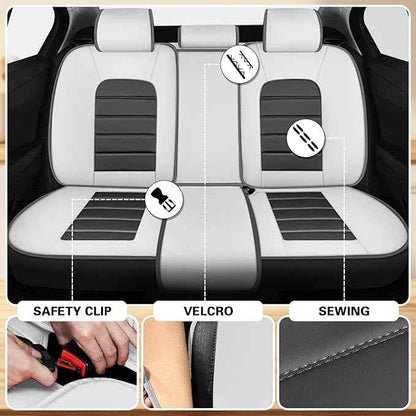 Car Seat Cover Fit for Nissan Frontier 2005-2026 Waterproof Seat Covers,Nappa Faux Leather Breathable and Comfortable,Car Seat Protector Car Interior Accessories (Full Set) Grey&White
