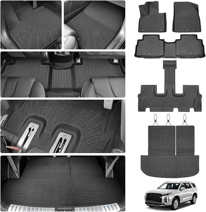 Floor Mats for Hyundai Palisade 2020-2025, Trunk Mat with Back Seat Cover for Palisade Accessories, All Weather Cargo Liner 3 Rows Full Set Carpet Protection
