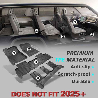 BestEvMod All Weather Floor Mats Compatible with Rivian R1S 2025 2026 Anti-Slip 3D Pattern TPE Heavy Duty Rubber Waterproof Non-Slip Floor Liner 1st & 2nd & 3rd Rows Set Gen 2 Accessories (2025+ R1S)