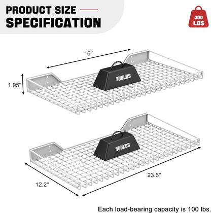 Ultrawall Wall Mounted Storage Shelf for Garage, 4 Pack Metal Shelf Rack, Heavy-Duty Wall Organizer Shelves Suitable for Shop, Shed, Garage 23.5inch x 12inch(White)