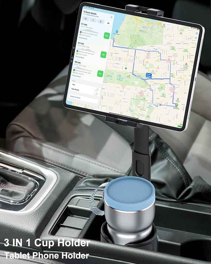 woleyi Cup Holder Tablet Holder for Car Mount - [3 in 1 Expander Bottle] Car Cup Tablet Mount for Car/Truck with Height Adjustable Metal Arm, for iPad Pro Air Mini, Galaxy Tab, Z Fold, 4.7-13" Devices