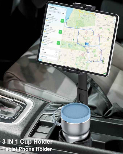 woleyi Cup Holder Tablet Holder for Car Mount - [3 in 1 Expander Bottle] Car Cup Tablet Mount for Car/Truck with Height Adjustable Metal Arm, for iPad Pro Air Mini, Galaxy Tab, Z Fold, 4.7-13" Devices