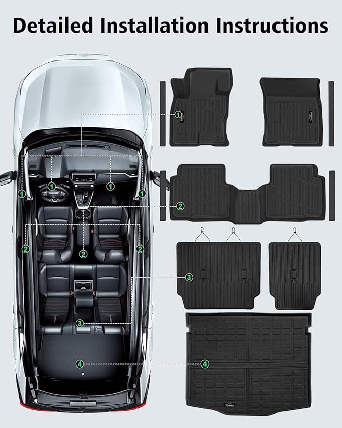 Floor Mats Custom for Ford Escape 2020-2025 2026 Trunk Mat with Backrest Mat (NOT for Hybrid) All Weather TPE Full Set Liners Cargo Protector & Door Sill Guards for Escape Accessories, Black