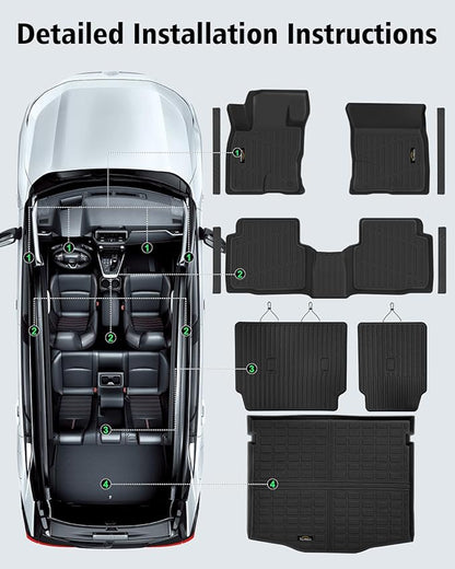 Floor Mats Custom for Ford Escape 2020-2025 2026 Trunk Mat with Backrest Mat (NOT for Hybrid) All Weather TPE Full Set Liners Cargo Protector & Door Sill Guards for Escape Accessories, Black