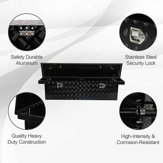 60 Inch Heavy Duty Aluminum Tool Box Wide Utility Trailer Stripes Plated for Pick Up Truck Bed RV ATV Organizer Storage w/Lock and Keys (60"X12"X14")(Only For standard cab or regular CAB)