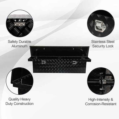 60 Inch Heavy Duty Aluminum Tool Box Wide Utility Trailer Stripes Plated for Pick Up Truck Bed RV ATV Organizer Storage w/Lock and Keys (60"X12"X14")(Only For standard cab or regular CAB)