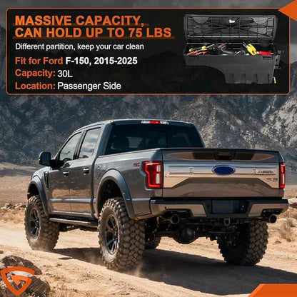 GEARLAST Truck Bed Storage Box With Password Lock Fit for Ford F-150 2015-2025, Passenger Side,30L, Black