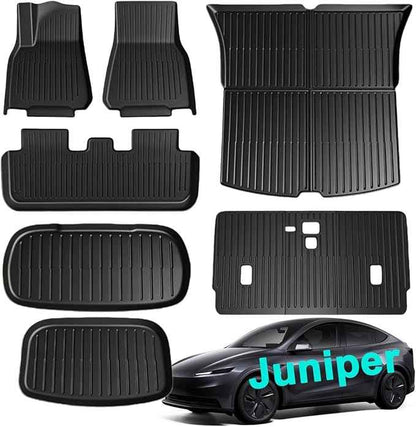 SUPER LINER Tesla Model Y Juniper 2025 2026 Floor Mats & Cargo Liners Full Set 9 PCS Extra-Thick TPE CabinProtect™ for 5-Seater | All-Weather Pet & Child-Friendly Accessories(Not for Standard)
