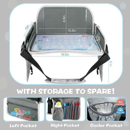 MENZOKE Kids Travel Tray for Toddler Car Seat, Toddler Gift for Boy Activities with Dry Erase Board & iPad Holder Stand, Road Trip Essentials Accessories Lap Tray for Boy as Birthday Gift, Grey