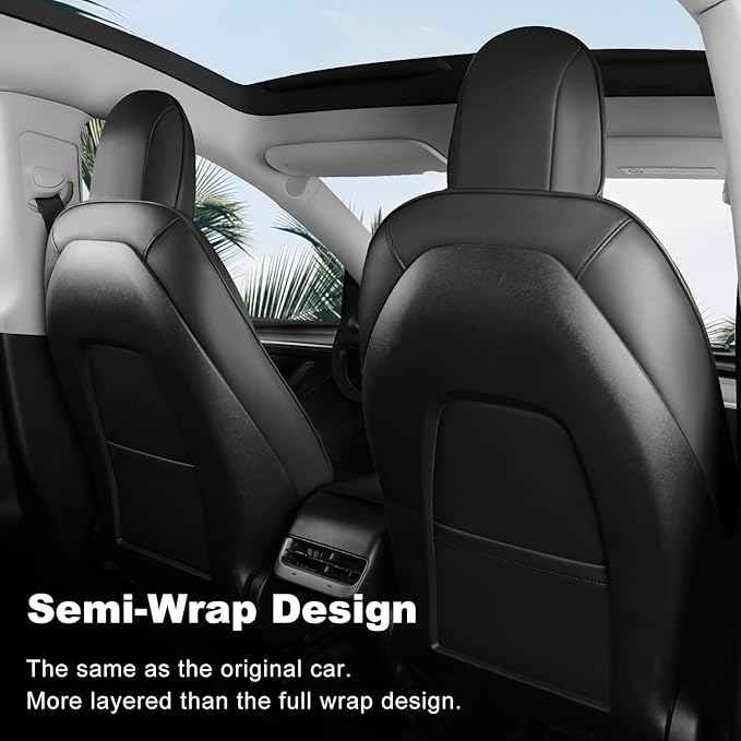 Tesla Model 3 Car Seat Covers Nappa Leather Car Interior Seat Airbag Compatible Cushion Cover Full Set Custom Fit 2023 2022 2021 2020 2019 2018, Nappa Black