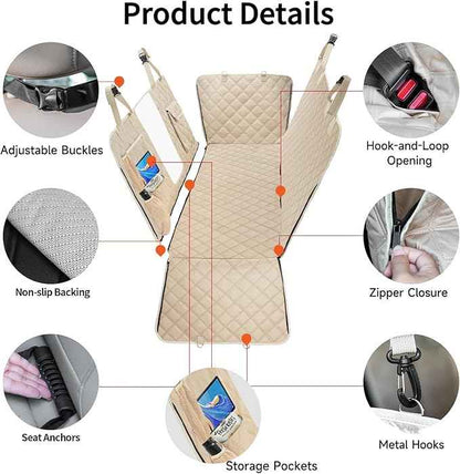 Dog Car Seat Cover for Back Seat, Dog Hammock for Car, Waterproof Backseat Cover for Dogs in Car SUV & Truck, with Mesh Window and Multiple Pockets