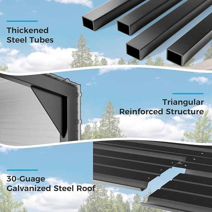 12×20 FT Heavy Duty Carport, 2100 lbs Snow Load & Leak-Resistant Roof, Galvanized Steel Frame Carports, Easy Assembly Portable Car Garage for Trucks, Boats, Tractors, Black