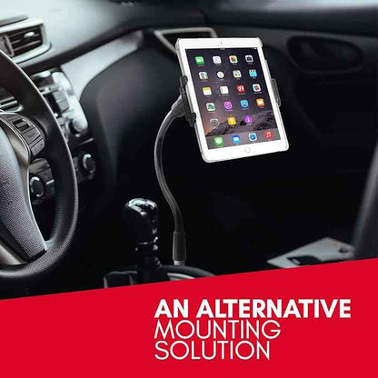 Macally Car Seat Rail Mount - Super Secure Tablet and Phone Holder for Car, Truck, and Any Vehicle - Adjustable Gooseneck iPad Mount - Works With All iPad, iPhone, Tablets