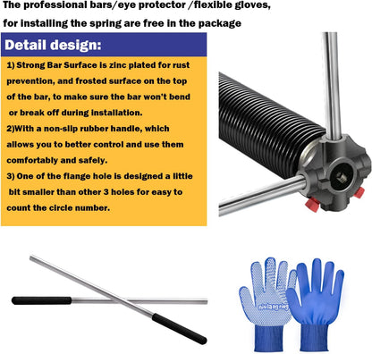 2" Garage Door Spring, Garage Door Spring Replacement,Torsion Springs for Garage Door Set Includes Left Right Door Springs, with Non-Slip Winding Rods for DIY Spring Replacement (0.218x2''x24'')