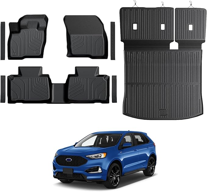 Floor Mats for Ford Edge 2015-2024, All Weather Floor Mats Trunk Cargo Liner with Backrest Protectors and Door Sill Guards Accessories, Full Coverage Set
