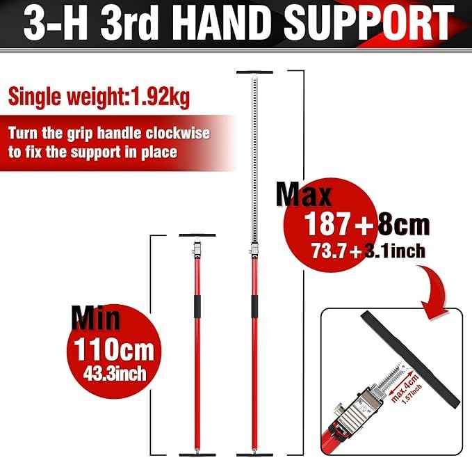 3-H Truck Cargo Bar, 43"-77" Adjustable Support Pole All Metal,Cabinet Jack,Truck Bed Divider with Self-Locking Spring Ratchet - Load Lock Bar for Vans, SUVs & Trucks,Red,4pc