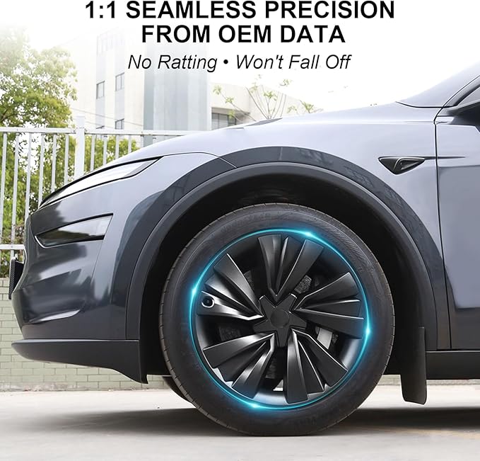 19 Inch Wheel Covers for Tesla Model Y Juniper 2025 2026, Matte Black Spiral Hubcaps Wheel Rim Protectors with Center Caps for Model Y Juniper Accessories, Seamless Fit, Sporty Style