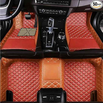 Custom Car Floor Mats for 99.99% Sedan SUV Sports Car Men Women Protection Full Coverage Pads Anti-Slip Leather Floor Lining All Weather Car Floor Mats (Edge Orange Medium Red Beige)