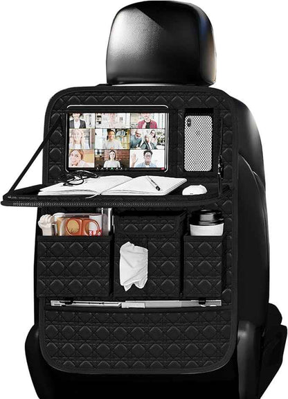 GMQ Backseat Car Organizer 1 Pack, Car Back Seat Organizers with Tray,Multifunctional Car Seat Back Organizer with Foldable Tablet Holder (Black, 1 PC)