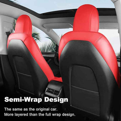 Tesla Model 3 Car Seat Covers Nappa Leather Car Interior Seat Airbag Compatible Cushion Cover Full Set Custom Fit 2023 2022 2021 2020 2019 2018, Nappa Bright Red