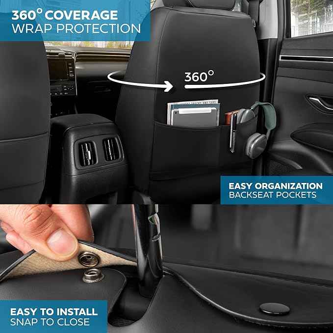 Car Seat Covers – Ranch Leatherette Faux Leather Black Seat Covers for Car – Diamond Stitched Cushioned Interior Protectors for Automotive Accessories, Trucks, SUV, Cars – Two Front Covers