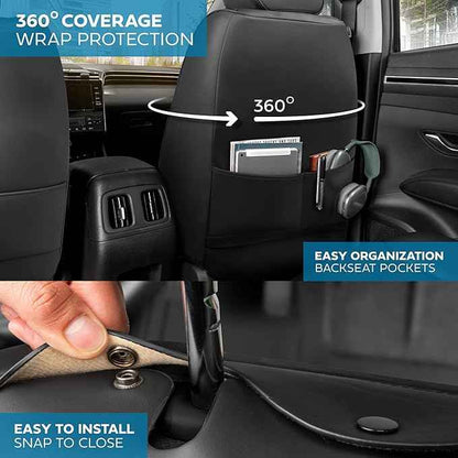 Elite Edition Napa Leather Seat Covers Full Set – Black Car Seat Covers Front Seats and Back Car Seat Protector, Waterproof and Universal Fit for Most Small to Medium Autos, Trucks & SUVs