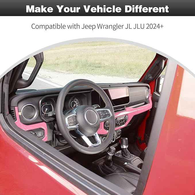 CheroCar for JL Center Console Headlight Air Conditioning Control Panel & Co-Pilot Handle Panel Interior Accessories fit for Jeep Wrangler JL JLU 2024+,Pink