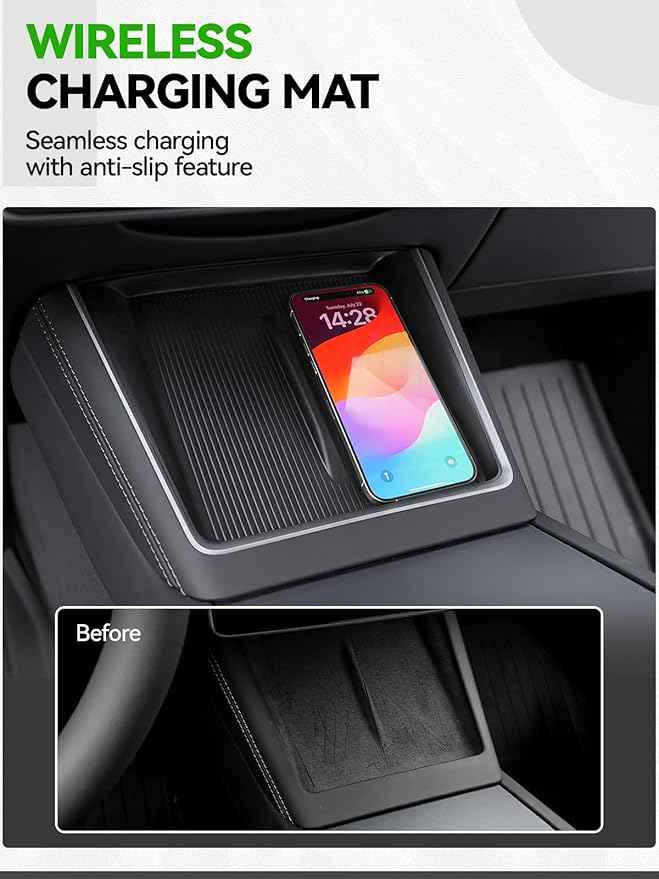 7PCS Center Console Organizer Tray for 2024 2025 2026 Tesla Model 3 Accessories, Armrest Hidden Storage Box Cup Holder Charger Pad for Tesla Model 3 Highland