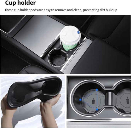 Center Console Organizer Tray for Tesla Model Y Juniper 2025-2026&Tesla Model 3 Highland 2024-2026, Black Storage Box Set with Cup Holder and Camera Cover, 2 Compartments