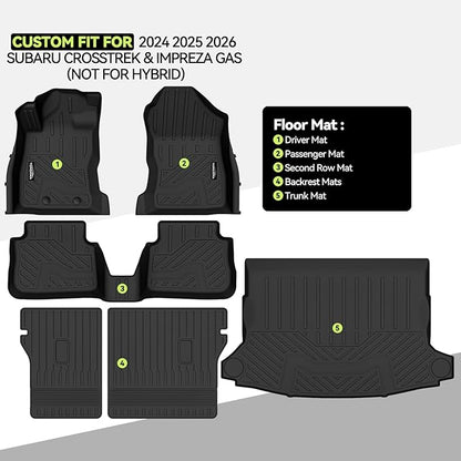 Tongama-Floor Mats for 2024 2025 2026 Subaru Crosstrek & Impreza Gas (Not for Hybrid), All Weather TPE Floor Liners and Trunk Mat and Backrest Mats Protectors for Subaru Crosstrek Interior Accessories