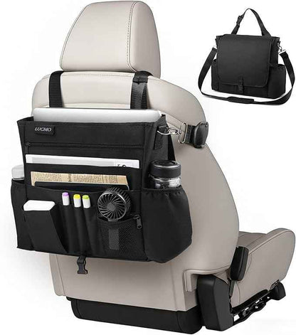 LUCMO Car Seat Organizer with Tablet and Laptop Compartment, Multiple Pockets Truck Front Seat and Backseat Organizer, Portable Large Capacity Office Bag with Adjustable Strap and Hardened Buckles
