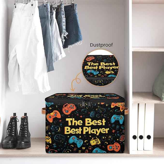 Game Storage Bins with Zipper Lids for Bedroom Kitchen Bathroom Storage Basket Foldable Toy Cube Storage Organizer for Kid Teen Women Men