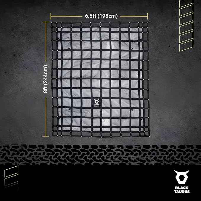 Heavy Duty Mesh Cargo Net – Stretchable Mesh Cargo Net for Trailer, Roof Rack, Pickup Truck, and ATV - Truck Bed Netting for Secure Load with 4 Adjustable Straps - 6.75 ft x 8 ft
