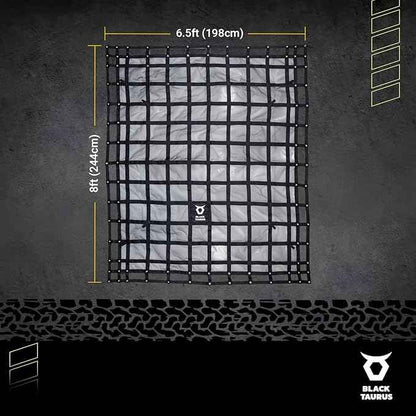 Heavy Duty Mesh Cargo Net – Stretchable Mesh Cargo Net for Trailer, Roof Rack, Pickup Truck, and ATV - Truck Bed Netting for Secure Load with 4 Adjustable Straps - 6.75 ft x 8 ft