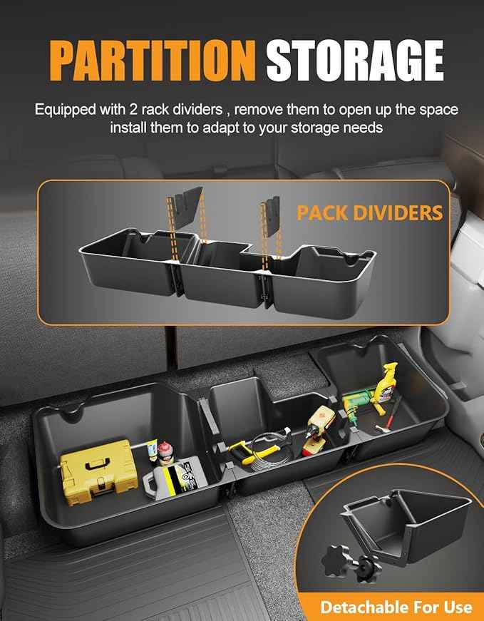KINGGERI Under Seat Storage Boxes - Compatible with 2019-2026 Dodge Ram 1500 Crew Cab (Not for Classic), Heavy Duty Upgraded Rear Under Back Seat Storage Truck Cargo Black Tool Box Organizer