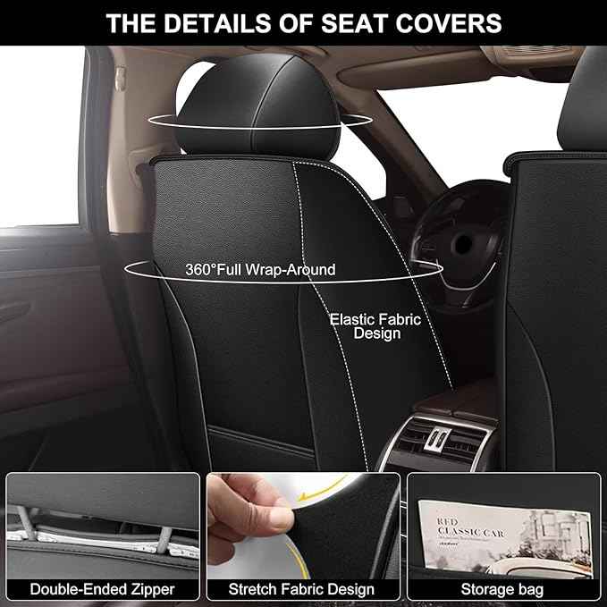 YORKNEIC Fit for Chevrolet Chevy Tahoe Seat Covers 2011-2024 2025 2026 Faux Leather Waterproof Front Car Seat Covers Automotive Seat Protectors Cushions with Airbag Compatible(2 Front Set,Black&Grey)