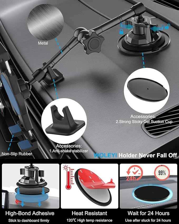 Metal Tablet Mount - Heavy Duty [Super Suction Cup] Dashboard Windshield for Car/Semi Truck/Pickup/Van/SUV/Commercial Vehicle - 4.7-13" iPad Pro Air Mini, iPhone, Galaxy