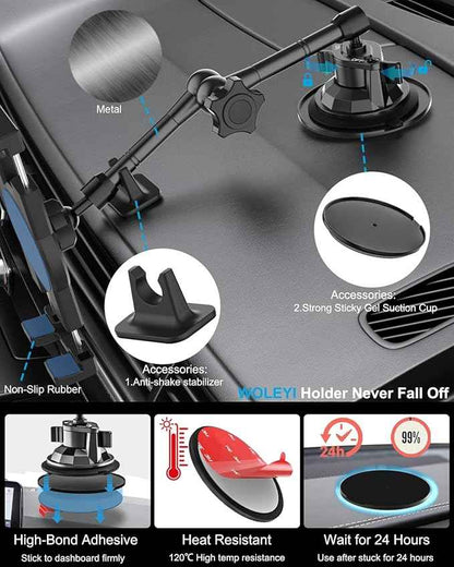 Metal Tablet Mount - Heavy Duty [Super Suction Cup] Dashboard Windshield for Car/Semi Truck/Pickup/Van/SUV/Commercial Vehicle - 4.7-13" iPad Pro Air Mini, iPhone, Galaxy