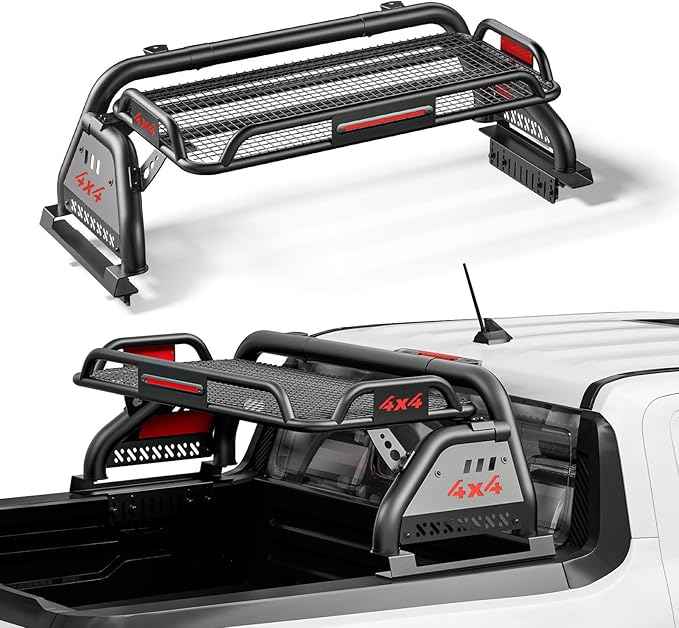 Roll Bar for Truck with Cargo Basket, Heavy Duty Chase Rack Fit for Mid-Size Pickups, Compatible with Tacoma, Colorado, Canyon, Ranger, Frontier, Gladiator, Universal Truck Bed Sport Bar Rack