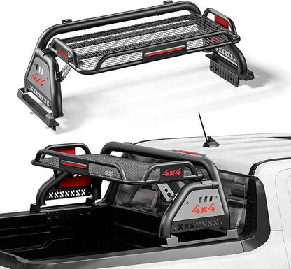 Roll Bar for Truck with Cargo Basket, Heavy Duty Chase Rack Fit for Mid-Size Pickups, Compatible with Tacoma, Colorado, Canyon, Ranger, Frontier, Gladiator, Universal Truck Bed Sport Bar Rack