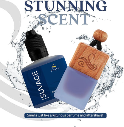 Suvage Gift Set with Refill Bottle | Automotive Air Fresheners with Sauvage Fragrance | Strong Car Perfume | Odour Eliminating Car Air Fresheners by Perfa