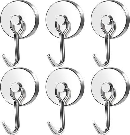 MIKEDE Magnetic Hooks, 110LB Heavy Duty Neodymium Magnet Hooks, Strong Swivel Magnetic Hooks Rust Proof for Indoor Outdoor Hangers, Fridge, Garage, Cruise, Key Holders, Pack of 6