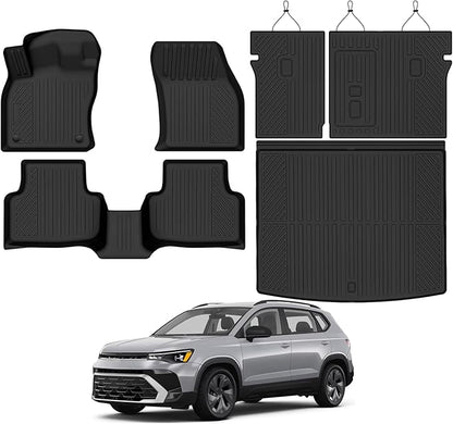 Custom Fit Floor Mats for VW Taos 2022-2026 AWD (Only Fit Cargo in Upper Deck Position), All Weather TPE Floor Liners with Trunk Mat & Backrest Protectors, Odorless Full Set Interior Accessories