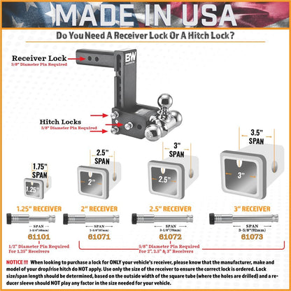 61573 | 2 Pack, Keyed Alike, Receiver Locks for 3" Receiver